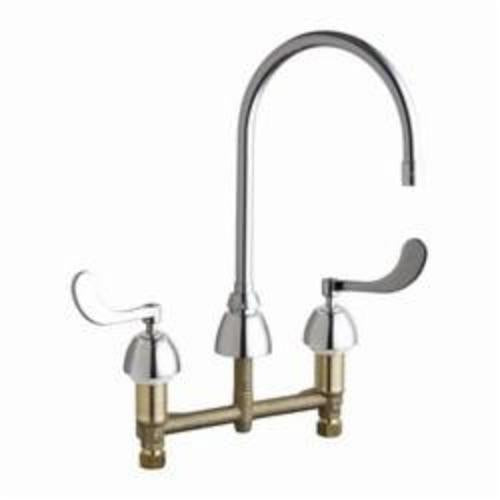 Chicago Faucet® 201-G8AE3-317AB Concealed Kitchen Sink Faucet, Commercial, 2.2 gpm Flow Rate, 8 in Center, Gooseneck Spout, Polished Chrome, 2 Handles, Domestic
