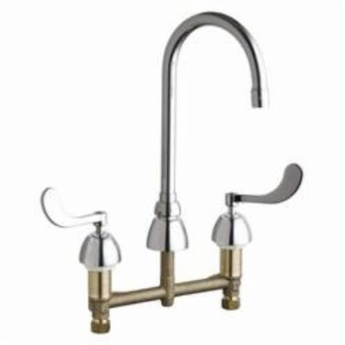Chicago Faucet® 786-E35ABCP Concealed Kitchen Sink Faucet, Commercial, 1.5 gpm Flow Rate, 8 in Center, Gooseneck Spout, Polished Chrome, 2 Handles, Domestic