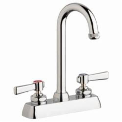 Chicago Faucet® W4D-GN1AE1-369ABCP Hot and Cold Water Workboard Sink Faucet, Deck Mount, 2 Handles, 4 in Center, Polished Chrome