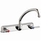 Chicago Faucet® W8W-L9E1-369ABCP Hot and Cold Water Workboard Sink Faucet, Commercial, 8 in Center, L-Type Swivel Spout, Polished Chrome, 2 Handles, Domestic