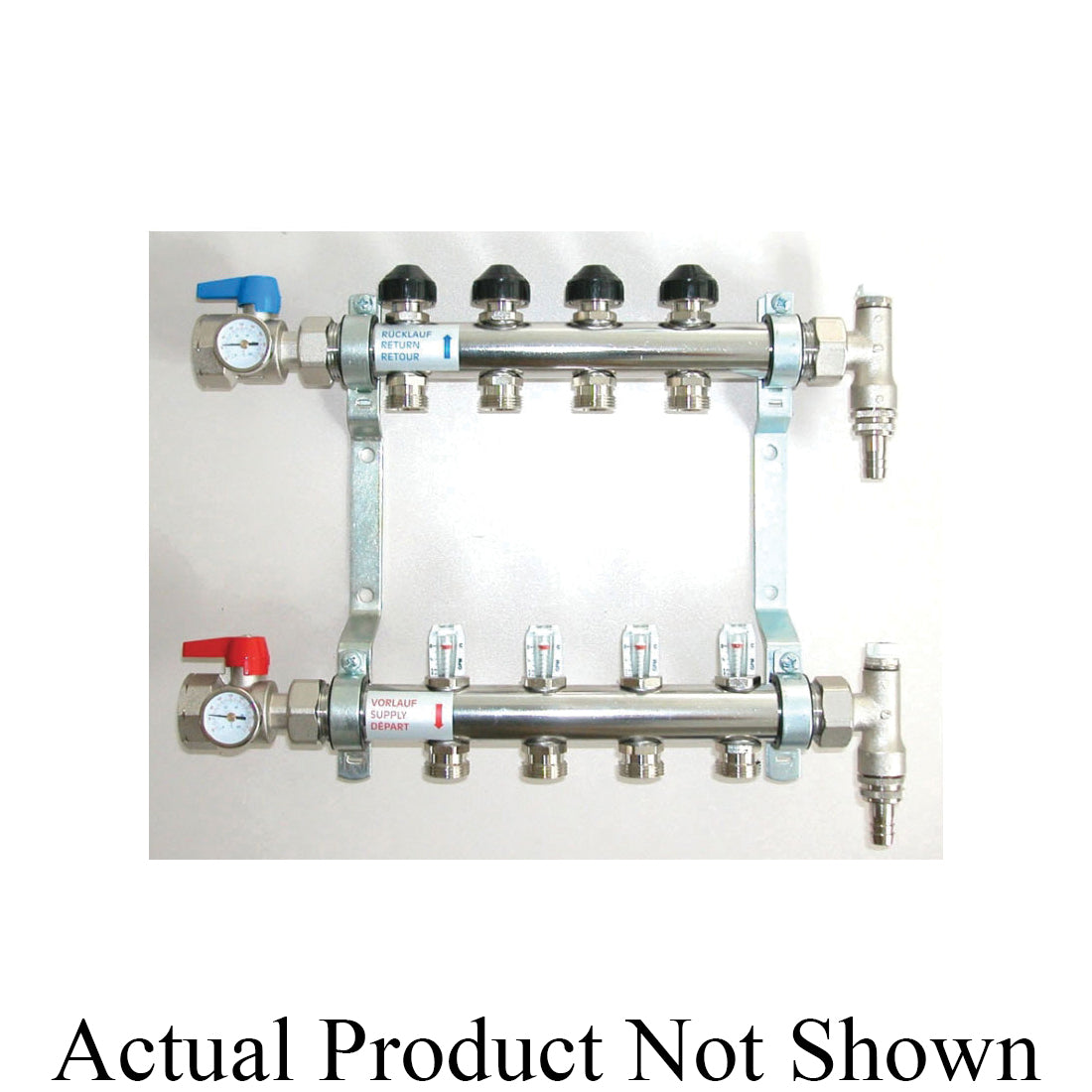 AquaHeat 20132 ProMix 2013 Flow Balancing Manifold Kit, 1 in Inlets x (2) 1 in Outlets, Stainless Steel, Import