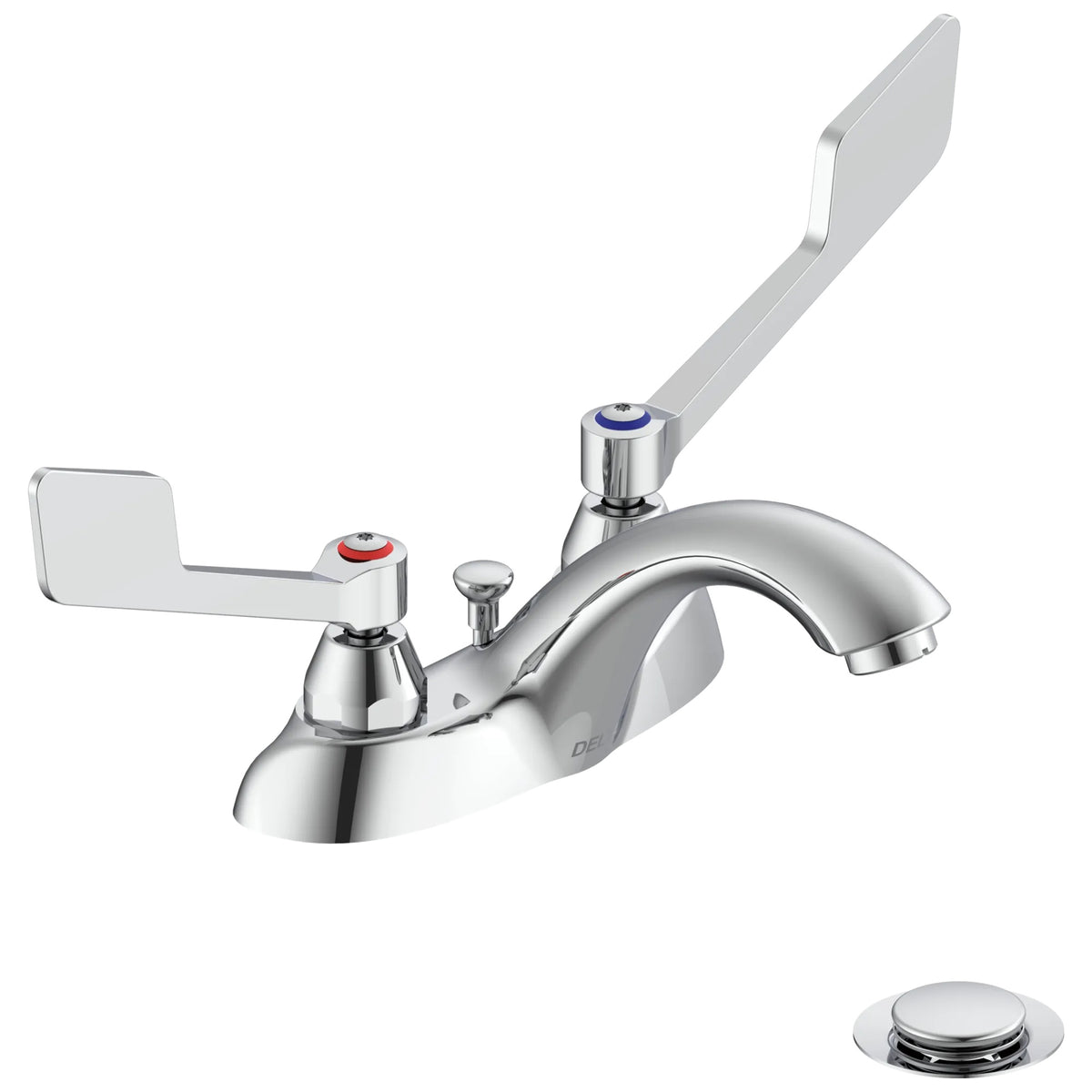 Commercial 21C245 TECK® Heavy Duty Centerset Sink Faucet, Polished Chrome, 2 Handles, Metal Pop-Up Drain, 1.5 gpm Flow Rate