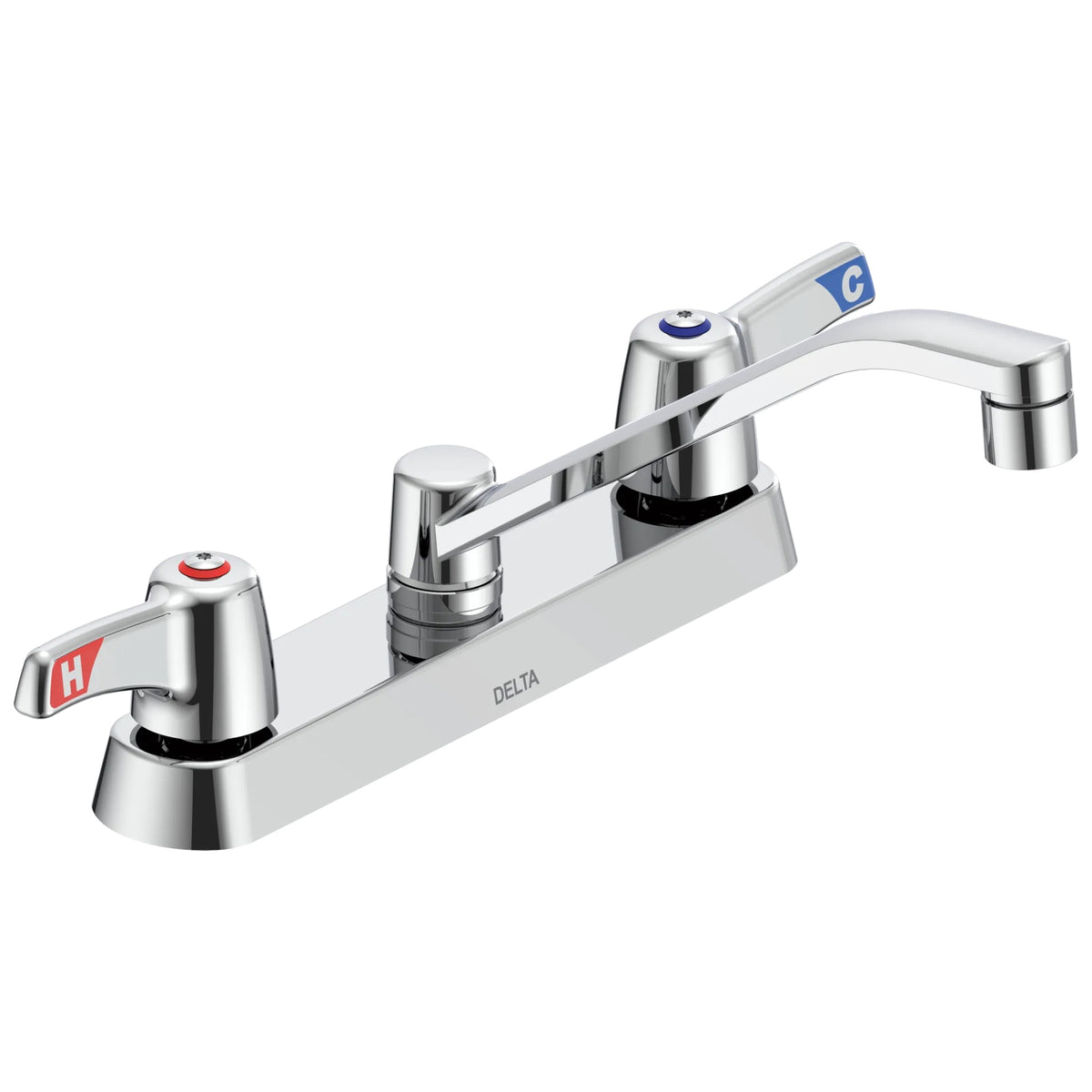 Commercial 26C3143-TI Sink Faucet, Commercial, 1.5 gpm Flow Rate, 8 in Center, Wallform/Swing Spout, Polished Chrome, 2 Handles, Import