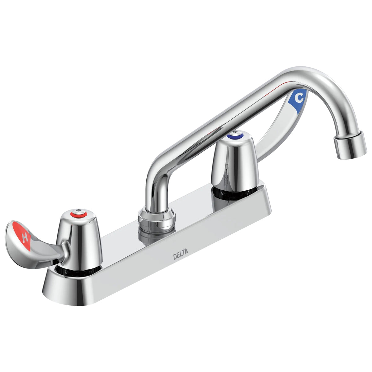 Commercial 26C3222-TI 26T Heavy Duty Sink Faucet, 1.5 gpm, 8 in Center, Tubular Spout, Chrome Plated, 2 Handles, Import, Commercial