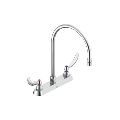 Commercial 26C3934-R7 Sink Faucet, 1.5 gpm, 8 in Center, Gooseneck Spout, Chrome Plated, 2 Handles, Side Spray(Y/N): No, Import, Commercial