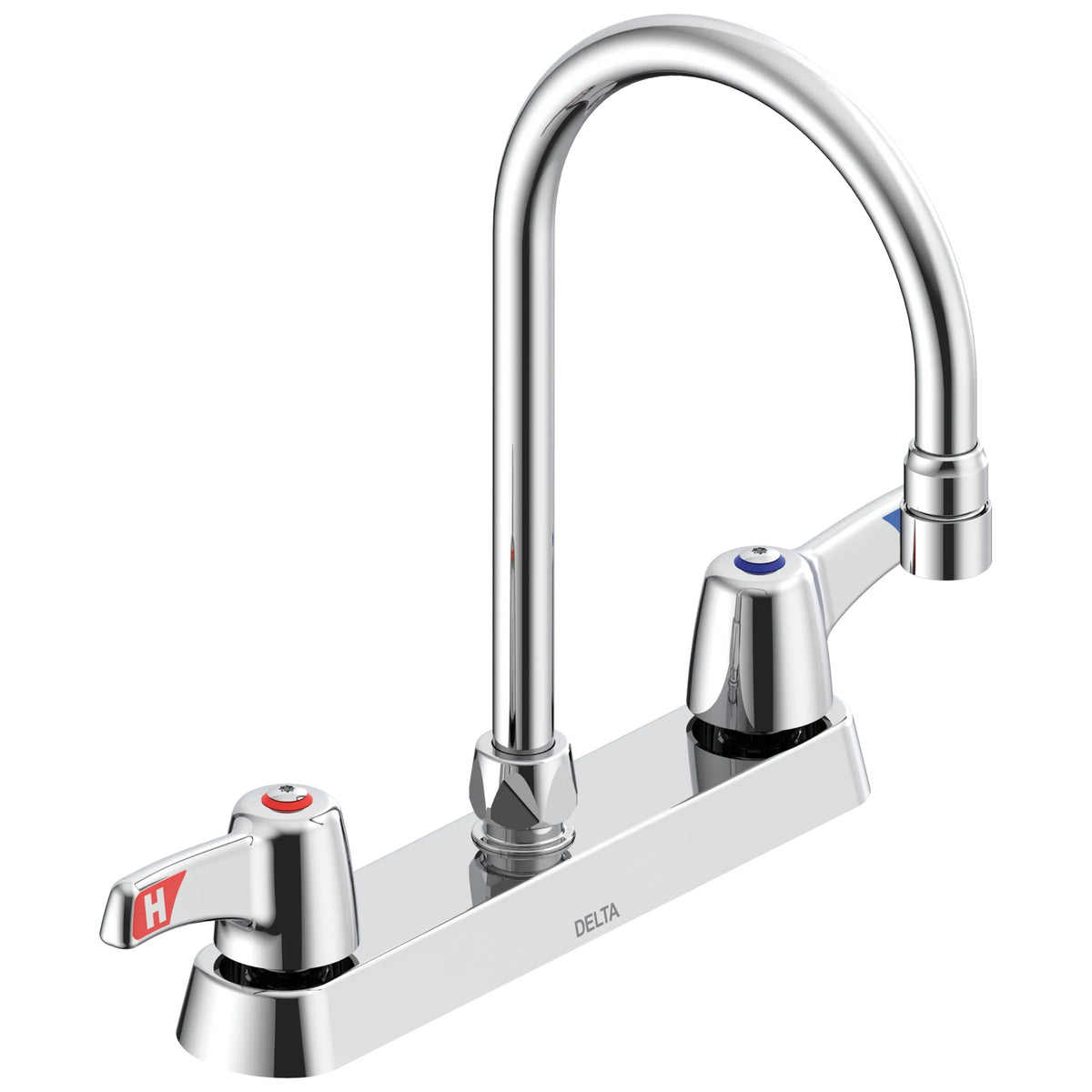 Commercial 26C3953-LS-TI Sink Faucet, 0.5 gpm, 8 in Center, Gooseneck Spout, Chrome Plated, 2 Handles, Import, Commercial