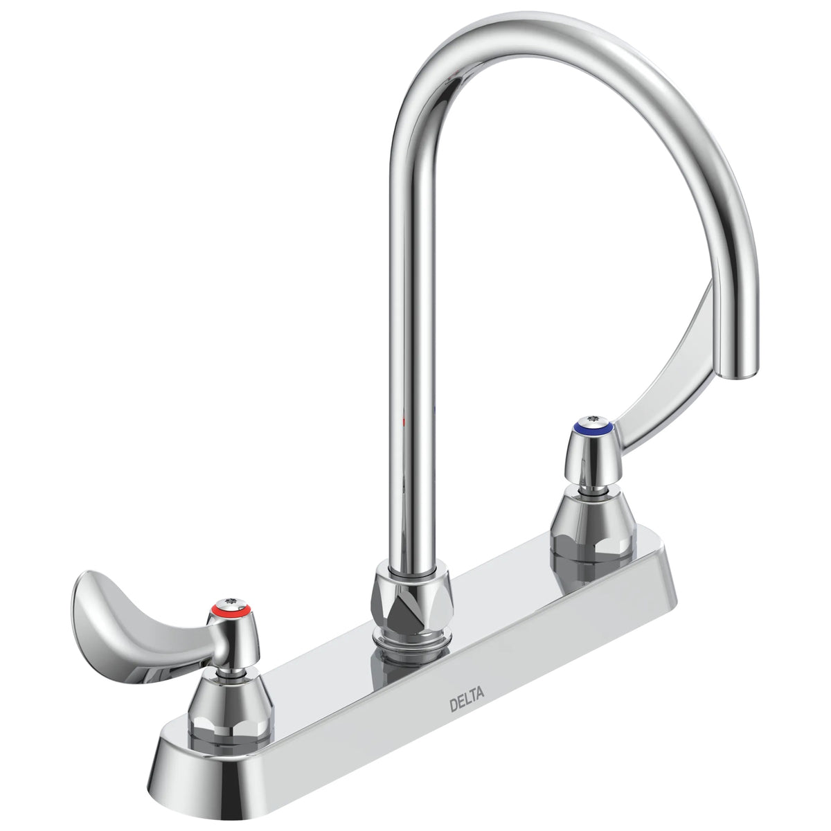Commercial 26T3974 26T3 Sink Faucet, Commercial, 1 gpm Flow Rate, 8 in Center, Rigid/Swivel Gooseneck Spout, Chrome, 2 Handles