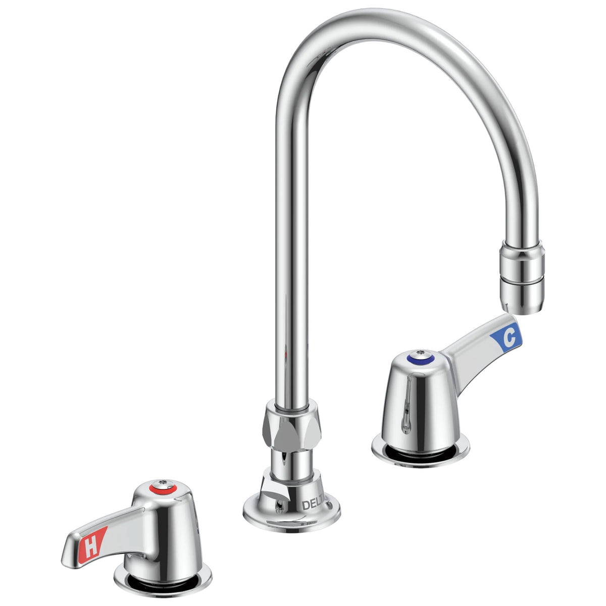 Commercial 27C2953-LS-TI Sink Faucet, Commercial, 0.5 gpm Flow Rate, 8 in Center, Gooseneck Spout, Polished Chrome, 3 Handles, Import