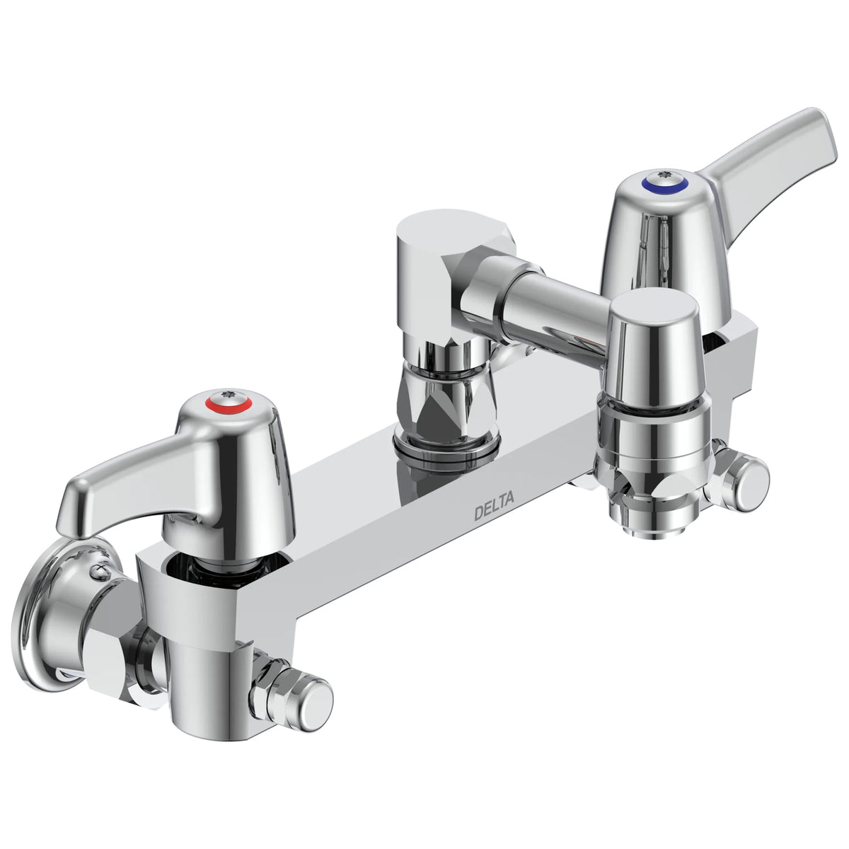 Commercial 28C2063 Service Sink Faucet With Integral Check Stop, Wall Mount, 2 Handles, 8 in Center, 4.5 gpm Flow Rate, Polished Chrome