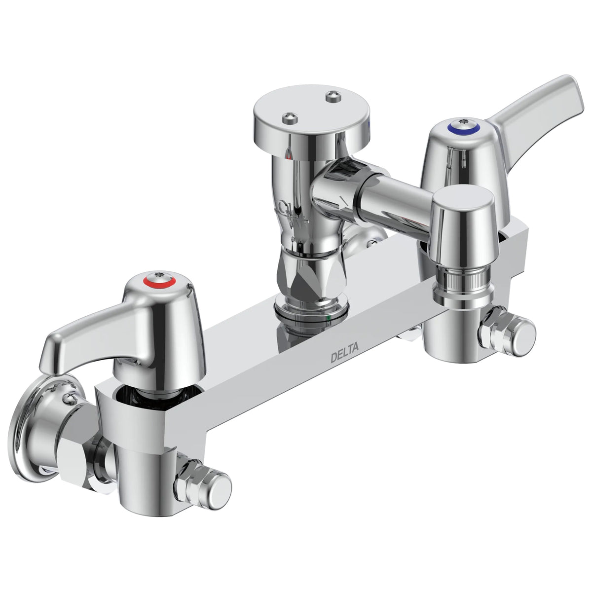 Commercial 28C8083 28T Service Sink Faucet With Integral Check Stop, Wall Mount, 2 Handles, 8 in Center, 4 gpm Flow Rate, Rough Chrome