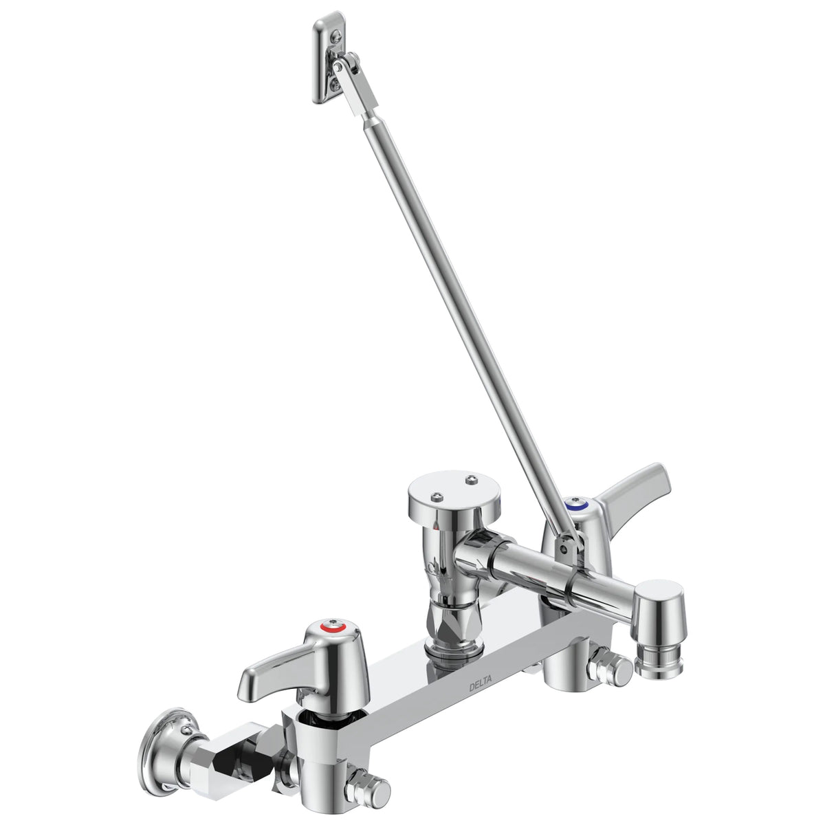 Commercial 28C8183-AC Service Sink Faucet With Integral Check Stop, Wall Mount, 2 Handles, 8 in Center, 5.5 gpm Flow Rate, Rough Chrome