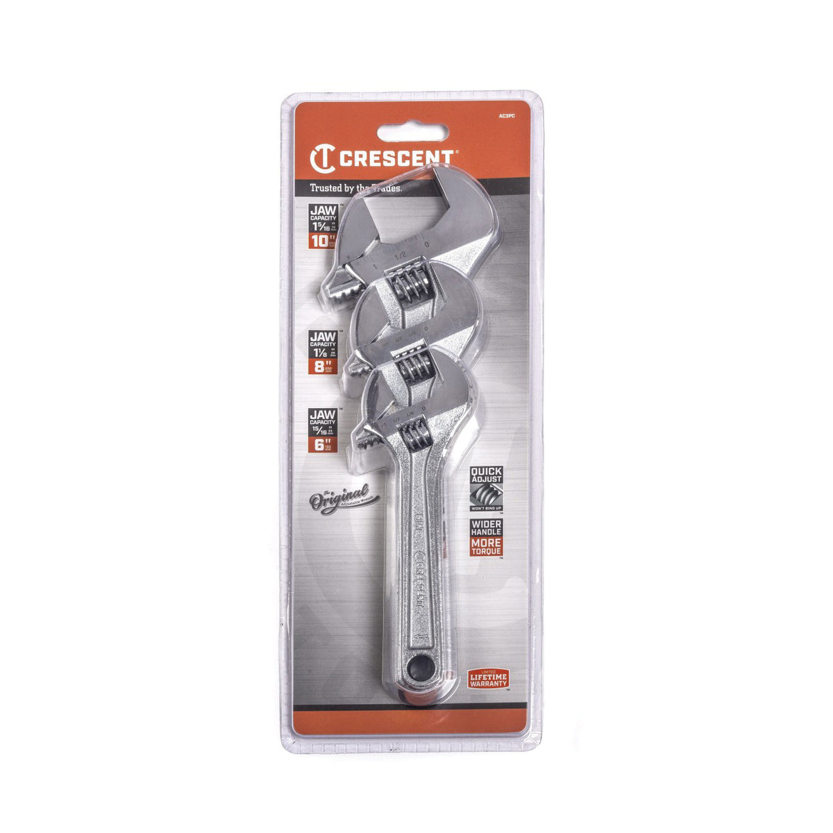 Standard Length Adjustable Wrench Set - 3 Pieces
