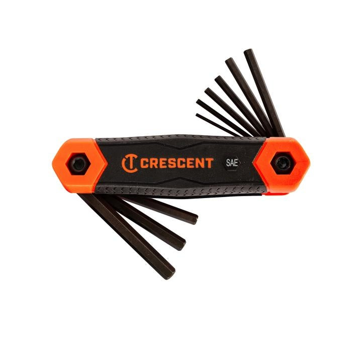 Dual Material Folding Standard Length Hex Key Set - 9 Pieces
