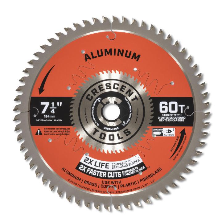 Crescent® CSBAM-760 Medium Circular Saw Blade, 7-1/4 in Dia, 5/8 in Arbor, Aluminum Blade, 60 Teeth