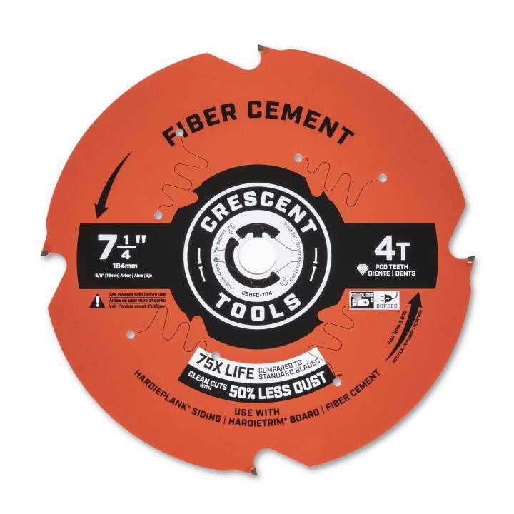 Crescent® CSBFC-704 Fiber Cement Circular Saw Blade, 7-1/4 in Dia, 5/8 in Arbor, 4 Teeth