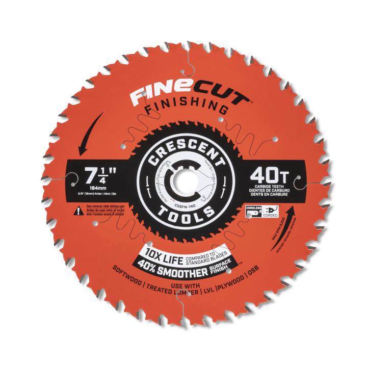 Crescent® CSBFN-740 FineCut Finishing Circular Saw Blade, 7-1/4 in Dia, 5/8 in Arbor, 40 Teeth
