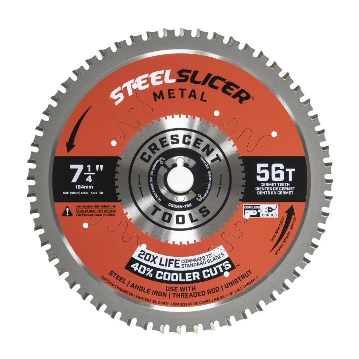 Crescent® CSBMN-756 SteelSlicer Thin Metal Circular Saw Blade, 7-1/4 in Dia, 5/8 in Arbor, Steel Blade, 56 Teeth