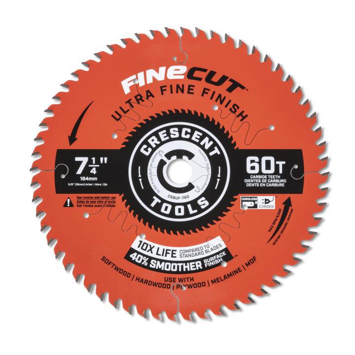 Crescent® CSBUF-760 FineCut Ultra Finishing Circular Saw Blade, 7-1/4 in Dia, 5/8 in Arbor, 60 Teeth