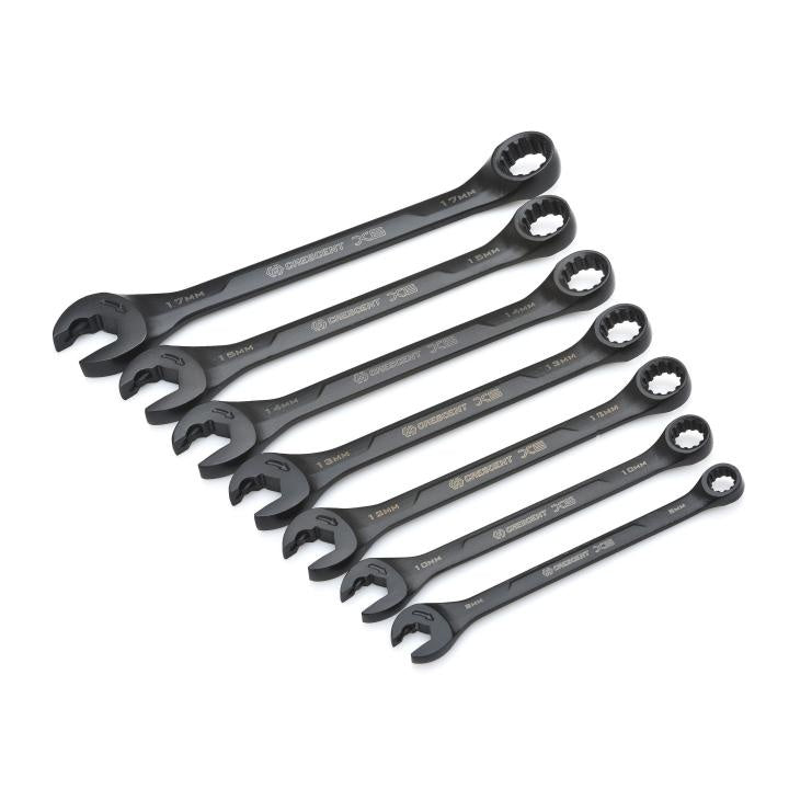 Crescent® X6™ CX6RWM7 Combination Ratcheting Wrench Set, 7 Pieces, 8 to 17 mm, Black Oxide