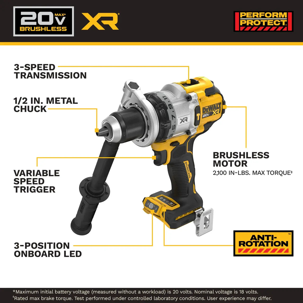 20V MAX* XR® Brushless 1/2 In. 3-speed Hammer Drill (Tool Only)