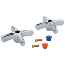 Commercial 060027A Single Cross Handle Kit With Screw, Red and Blue Button, For Use With 2-Handle Faucet, Polished Chrome, Import