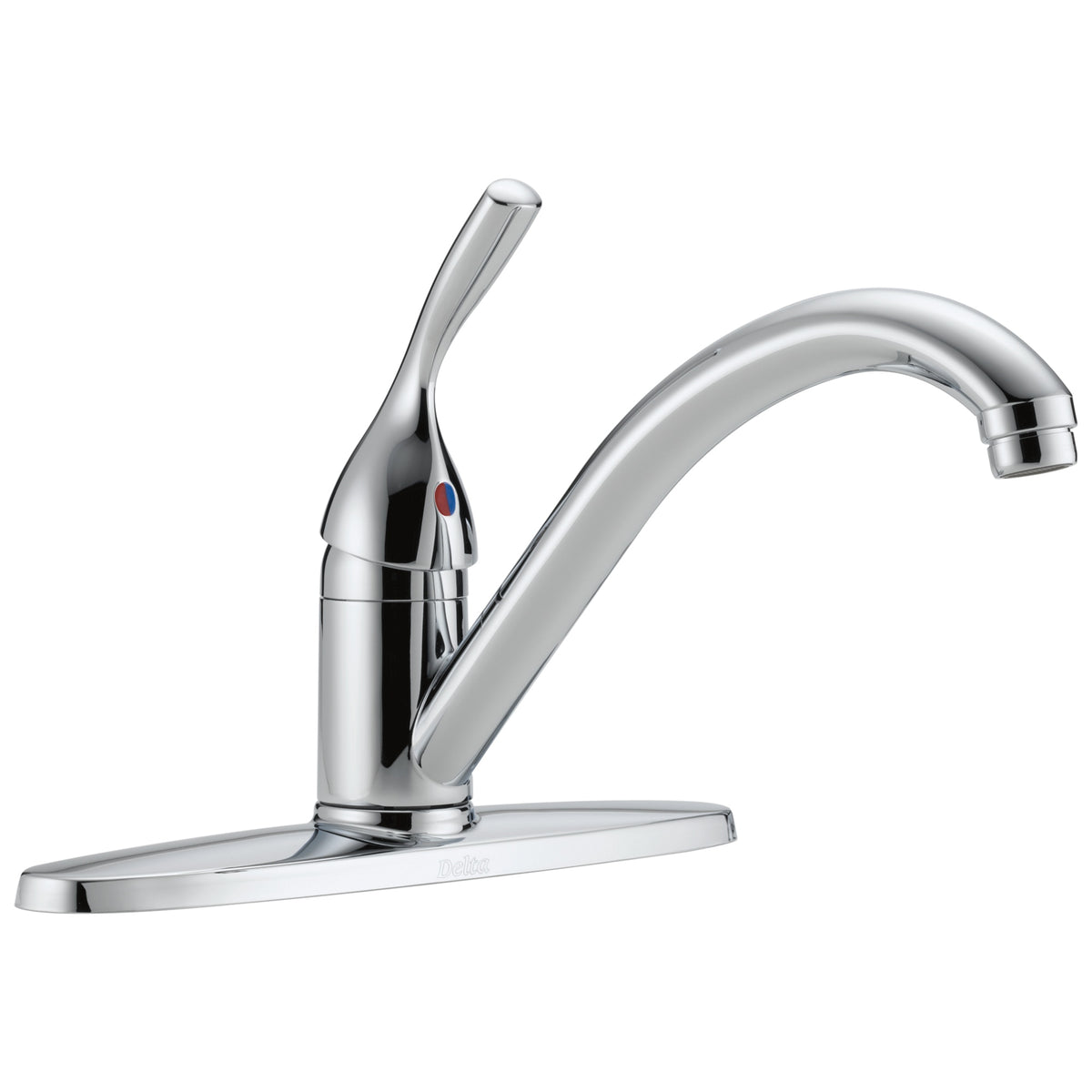 DELTA® 100-DST Classic Kitchen Faucet, 1.8 gpm Flow Rate, 8 in Center, Swivel Spout, Polished Chrome, 1 Handles