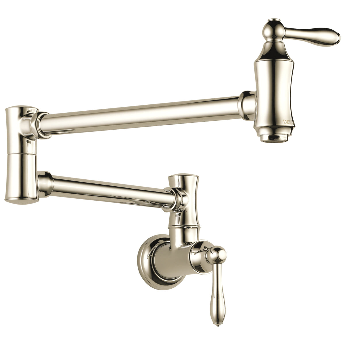 DELTA® 1177LF-PN Traditional Pot Filler Faucet, 4 gpm Flow Rate, Swivel Spout, Brilliance® Polished Nickel, 2 Handles, Import
