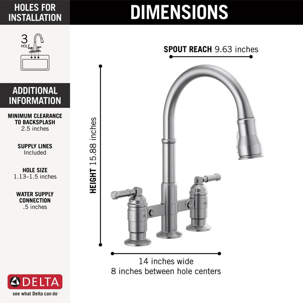 Broderick - Pull-Down Bridge Kitchen Faucet - Deck Mount
