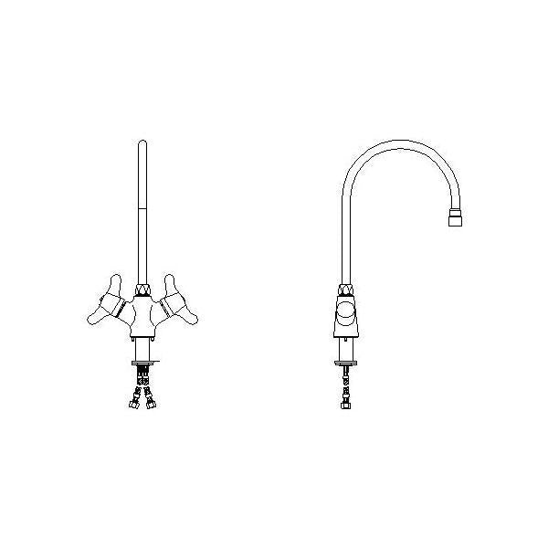 DELTA® 25C3937-R TECK® Single Shank Mixing Faucet, DELTA® TECK® Single Shank Mixing Faucet, Commercial, 1.5 gpm Flow Rate, 2 Handles, 1 Faucet Holes, Polished Chrome, Function: Traditional