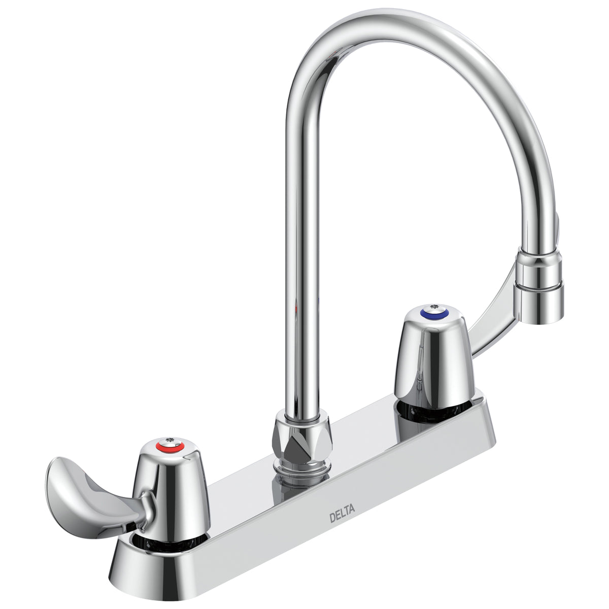 Commercial 26C3932 Sink Faucet, Commercial, 1.5 gpm Flow Rate, 8 in Center, Gooseneck Spout, Polished Chrome, 2 Handles, Import