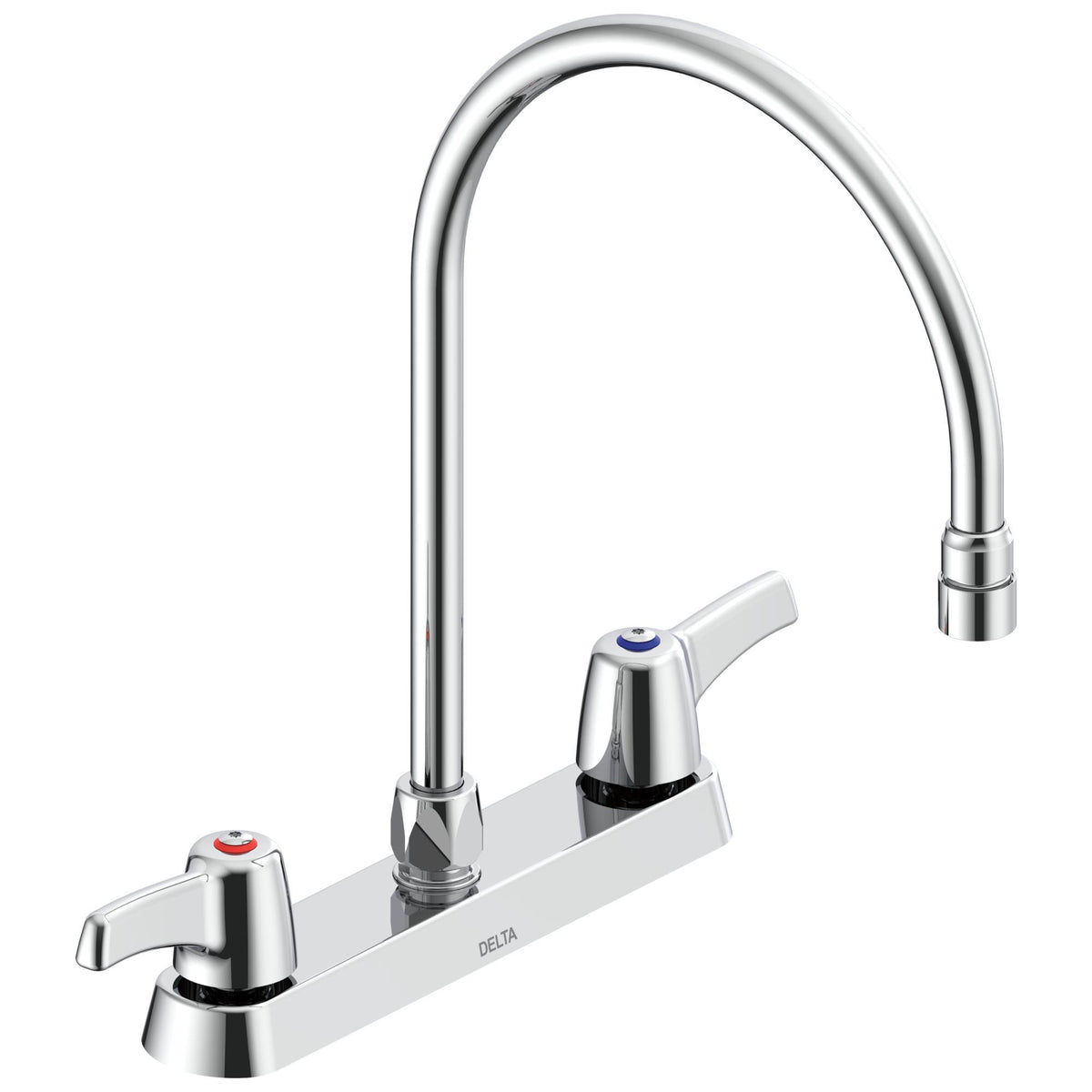 Commercial 26C3933-R7 Sink Faucet, Commercial, 1.5 gpm Flow Rate, 8 in Center, Gooseneck Spout, Polished Chrome, 2 Handles, Import