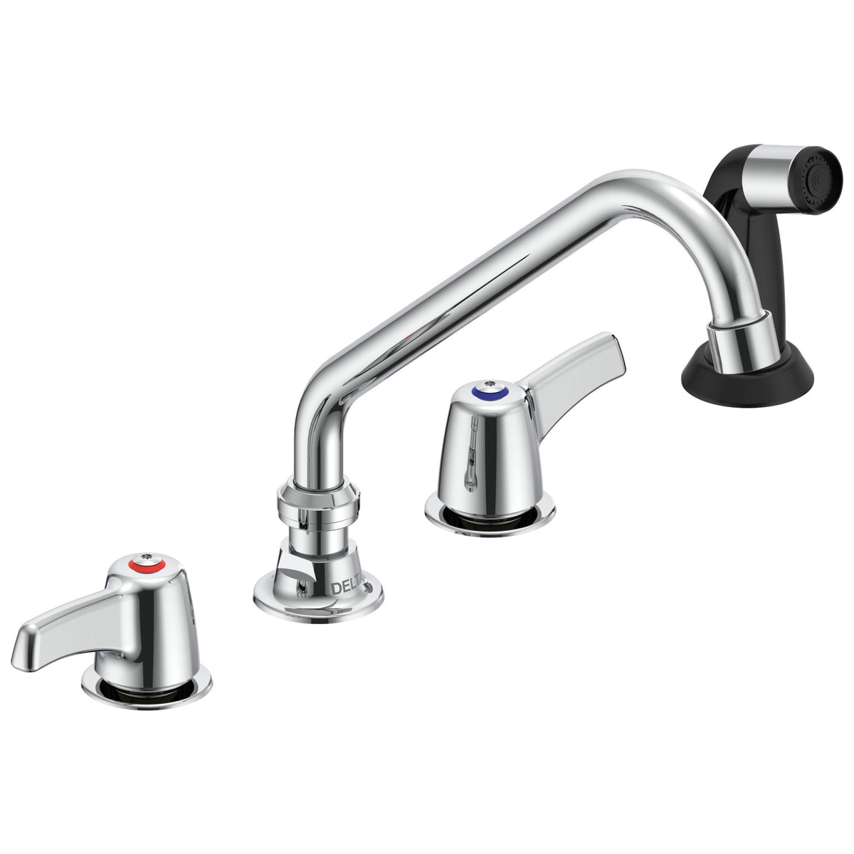 Commercial 27C1233 Sink Faucet, Commercial, 1.5 gpm Flow Rate, 8 in Center, Swivel Spout, Polished Chrome, 2 Handles, Import