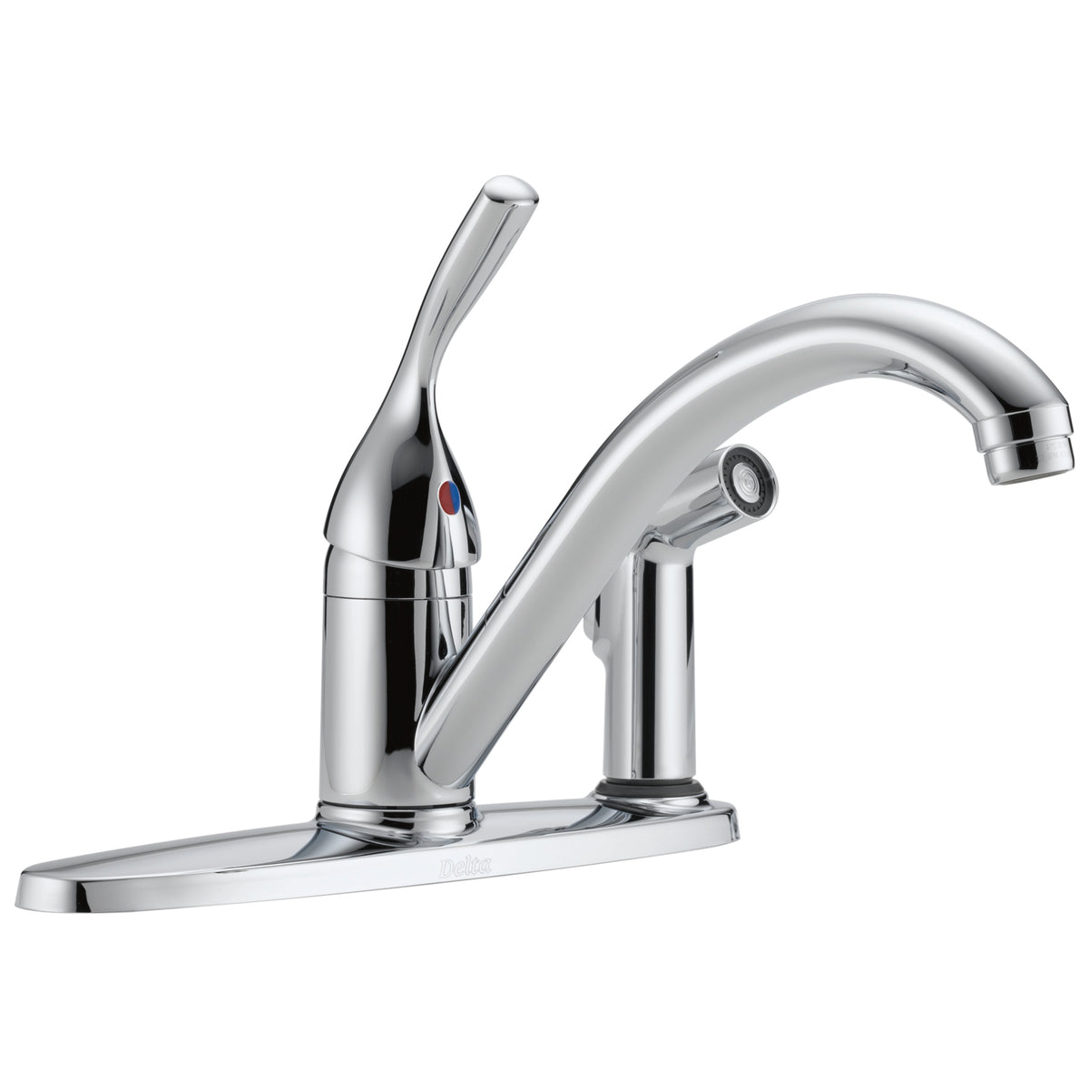 DELTA® 300-DST Classic Kitchen Faucet, 1.8 gpm Flow Rate, 8 in Center, Swivel Spout, Polished Chrome, 1 Handles