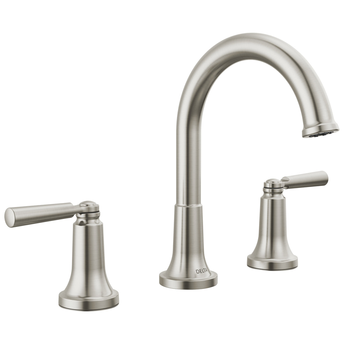 DELTA® 3535-SSMPU-DST Bathroom Faucet, 1.2 gpm Flow Rate, 5.188 in H Spout, 10, 11, 12, 13, 14, 15, 16, 4, 5, 6, 7, 8, 9 in Center, Stainless, 2 Handles, Push Pop-Up Drain, Domestic
