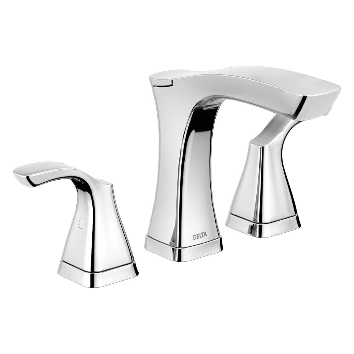 DELTA® Tesla® Widespread Lavatory Faucet, Commercial, 1.2 gpm Flow Rate, 5-3/16 in H Spout, 4 to 16 in Center, 2 Handles, Pop-Up Drain, Domestic