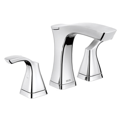 DELTA® Tesla® Widespread Lavatory Faucet, Commercial, 1.2 gpm Flow Rate, 5-3/16 in H Spout, 4 to 16 in Center, 2 Handles, Pop-Up Drain, Domestic