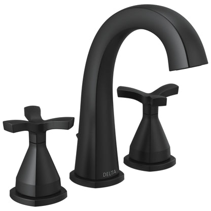 DELTA® 357756 Stryke™ Widespread Bathroom Faucet, DELTA® Stryke™ Widespread Bathroom Faucet, 1.2 gpm at 60 psi Flow Rate, 5-3/8 in H Spout, 4 to 16 in Center, 2 Handles, Metal Pop-Up Drain, Import