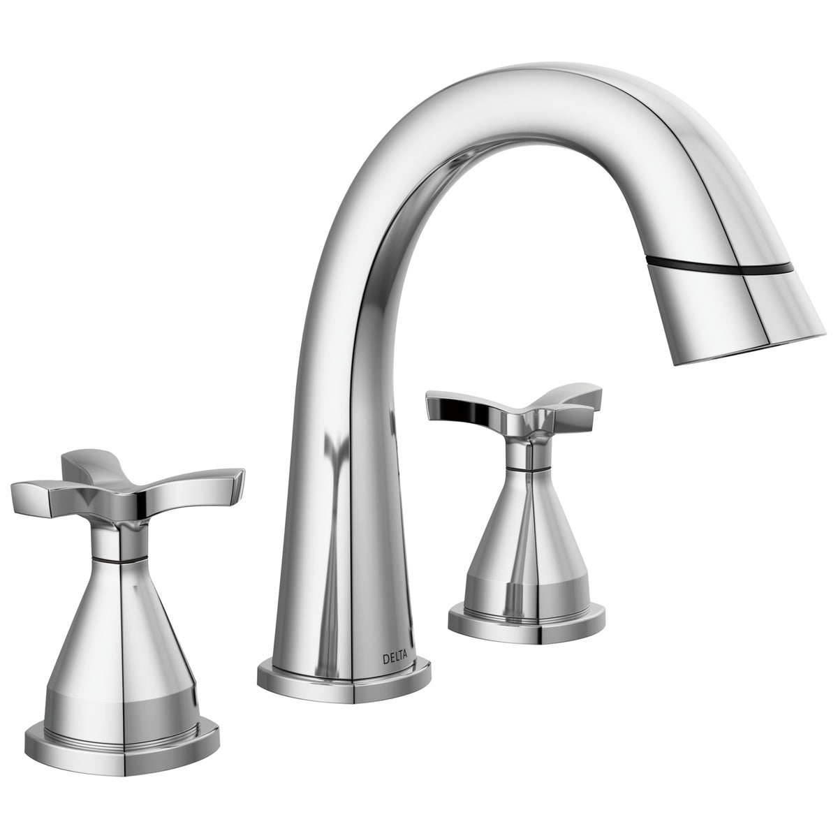 DELTA® 357756 Stryke™ Widespread Bathroom Faucet, DELTA® Stryke™ Widespread Bathroom Faucet, 1.2 gpm at 60 psi Flow Rate, 5-3/8 in H Spout, 4 to 16 in Center, 2 Handles, Metal Pop-Up Drain, Import
