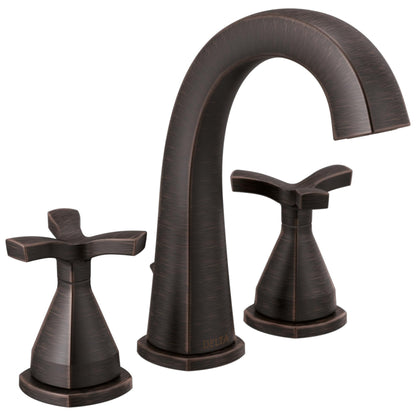 DELTA® 357756 Stryke™ Widespread Bathroom Faucet, DELTA® Stryke™ Widespread Bathroom Faucet, 1.2 gpm at 60 psi Flow Rate, 5-3/8 in H Spout, 4 to 16 in Center, 2 Handles, Metal Pop-Up Drain, Import