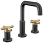 DELTA® 35894LF-GZ Nicoli™ Widespread Bathroom Faucet, 1.2 gpm Flow Rate, 5-13/16 in H Spout, 6 to 16 in Center, Matte Black/Champagne Bronze, 2 Handles, Pop-Up Drain, Import