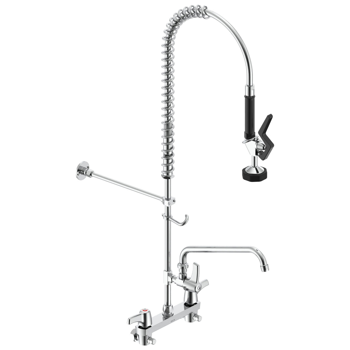 DELTA® 55C1583-S7 Pre-Rinse Faucet, Commercial, 1.6 gpm Flow Rate, 8 in Center, Swivel Spout, Polished Chrome, 2 Handles, Import