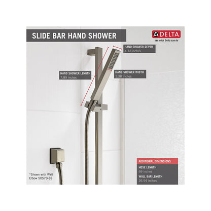 DELTA® Premium Hand Shower, Vero®, 1 Shower Head, 2 gpm, 60 to 82 in L Hose, 1/2-14 NPSM Connection, Import