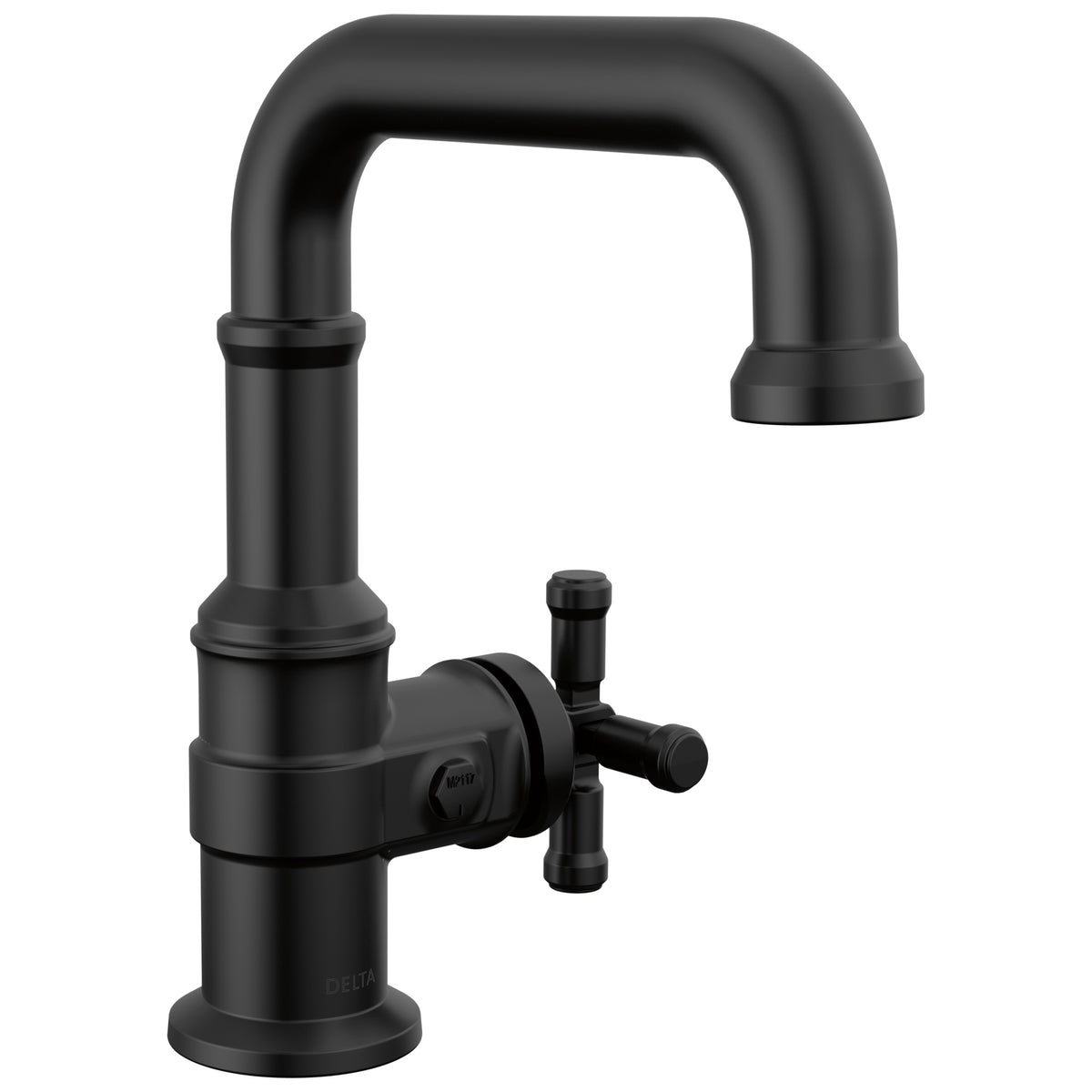DELTA® 587SH-BL-DST Broderick® Single-Handle Bathroom Faucet, 1.2 gpm Flow Rate, 5-1/2 in H Spout, 1 Handles, Pop-Up Drain, 1 Faucet Holes, Matte Black, Function: Lavatory