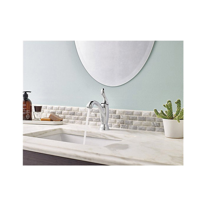 DELTA® Linden™ Lavatory Faucet, Commercial, 1.2 gpm Flow Rate, 5-1/4 in H Spout, 1 Handles, Pop-Up Drain, 1 Faucet Holes, Function: Traditional