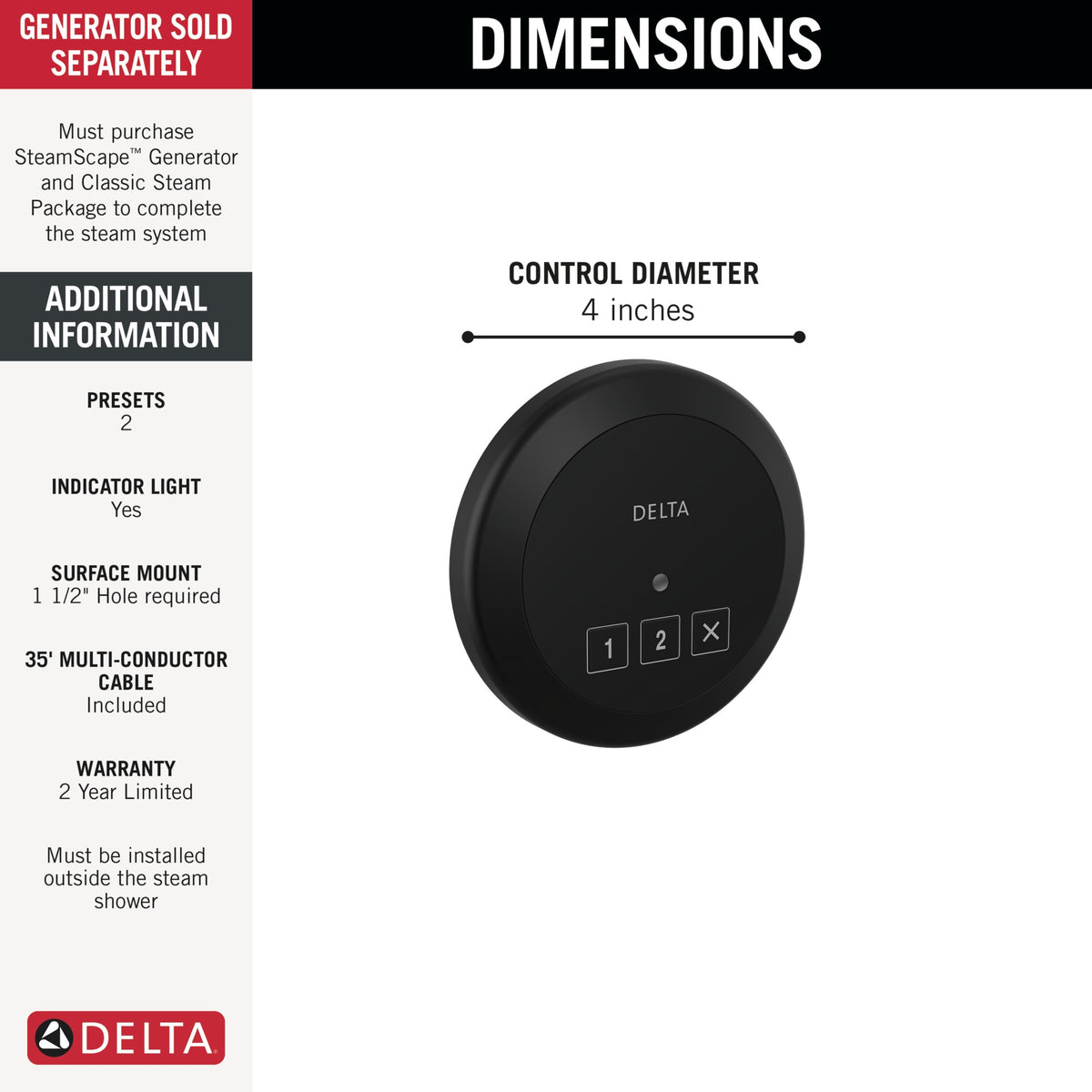 Round Steam Shower Control - Matte Black