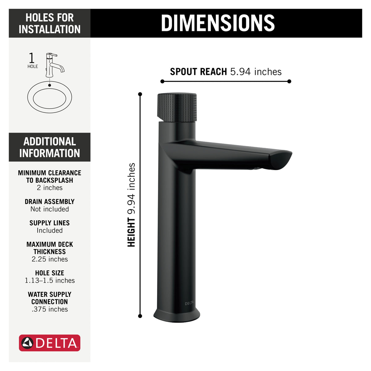 Galeon - Mid-Height Bathroom Faucet - Matte Black - 1 Handle