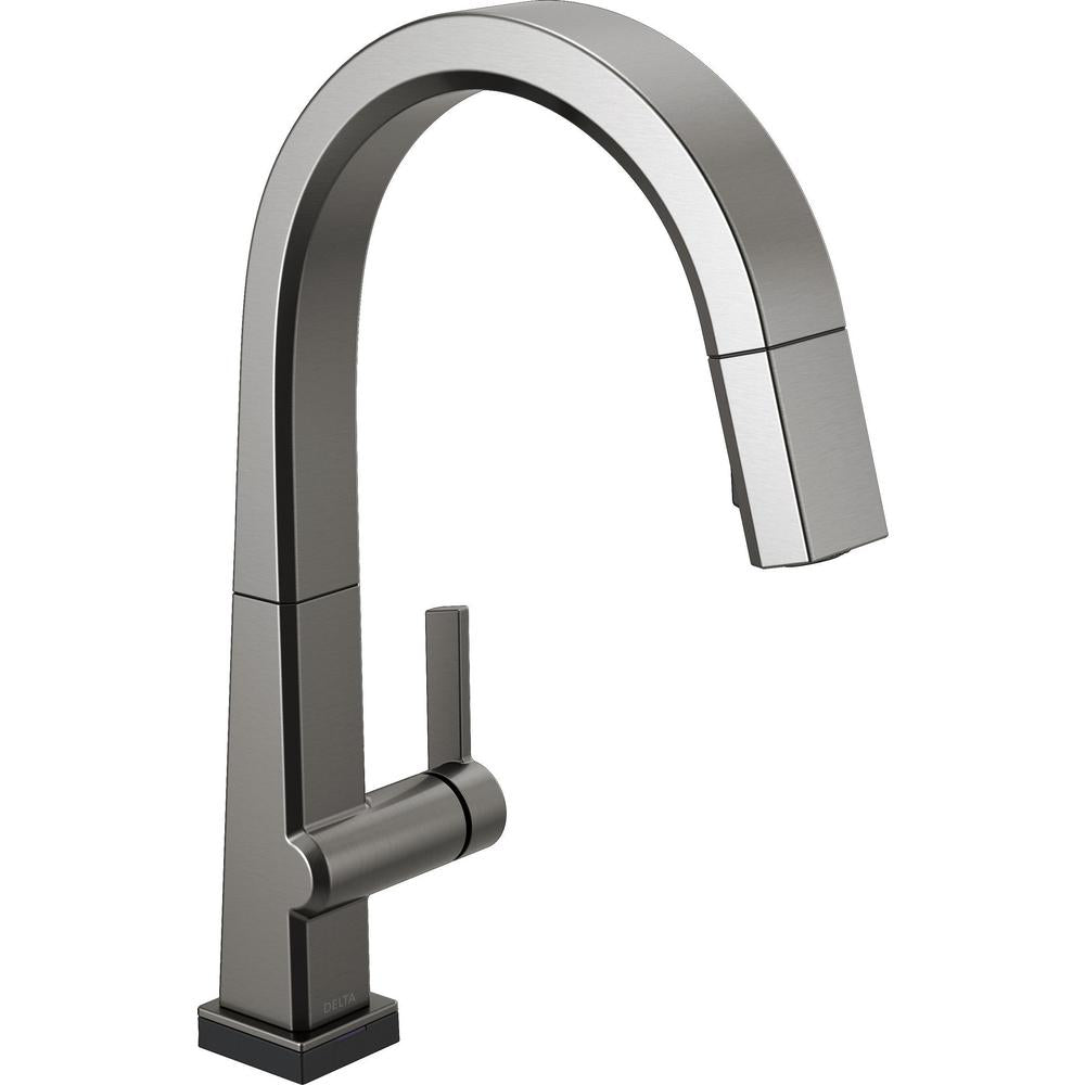 DELTA® 9193T-KS-DST Pivotal™ Kitchen Faucet With Touch2O® Technology, 1.8 gpm Flow Rate, Black Stainless, 1 Handles, 1 Faucet Holes, Function: Traditional