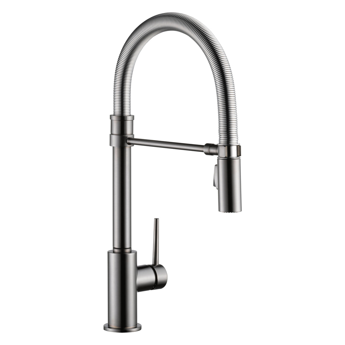DELTA® 9659-KS-DST Trinsic® Kitchen Faucet, 1.8 gpm Flow Rate, Black Stainless, 1 Handles, 1/3 Faucet Holes, Function: Traditional