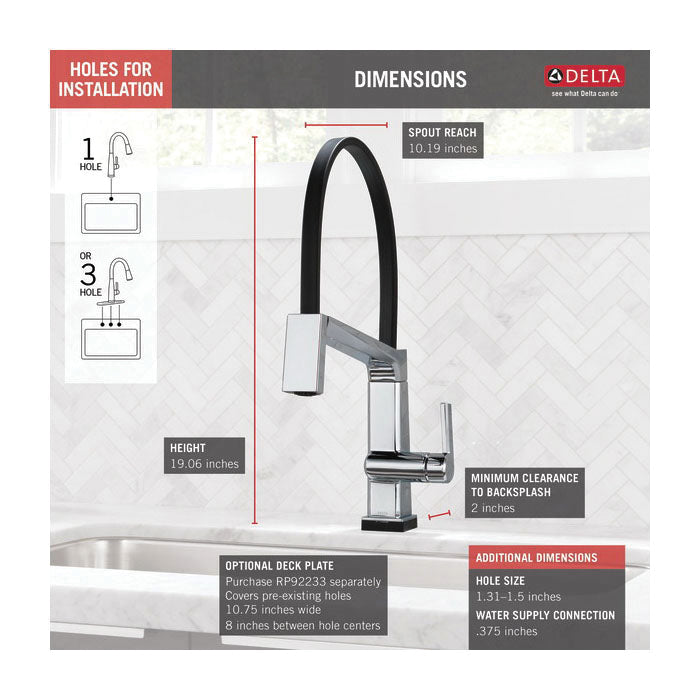 Pivotal - Exposed Hose Kitchen Faucet - Deck Mount - 1.8 GPM