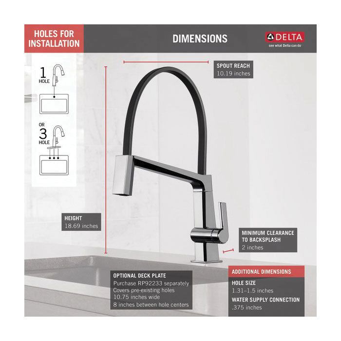 Pivotal - Exposed Hose Kitchen Faucet - 1.8 GPM - Deck Mount